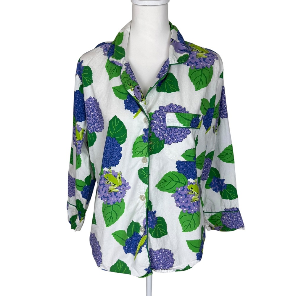 Printfresh Organic Cotton Hydrangea Frog Pajama Top Sleep Shirt Small Purple